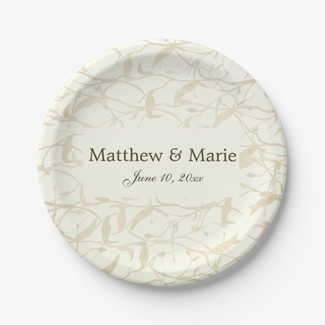 Fancy Foliage Wedding Paper Plates (Front)