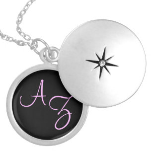 Fancy Font Black and Pink Locket Necklace