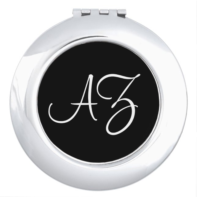 Fancy Font Black and White Compact Mirror (Front)