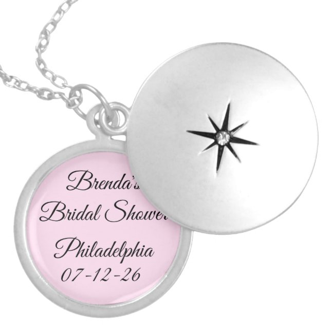 Fancy Font Pink Bridal Shower Locket Necklace (Front)