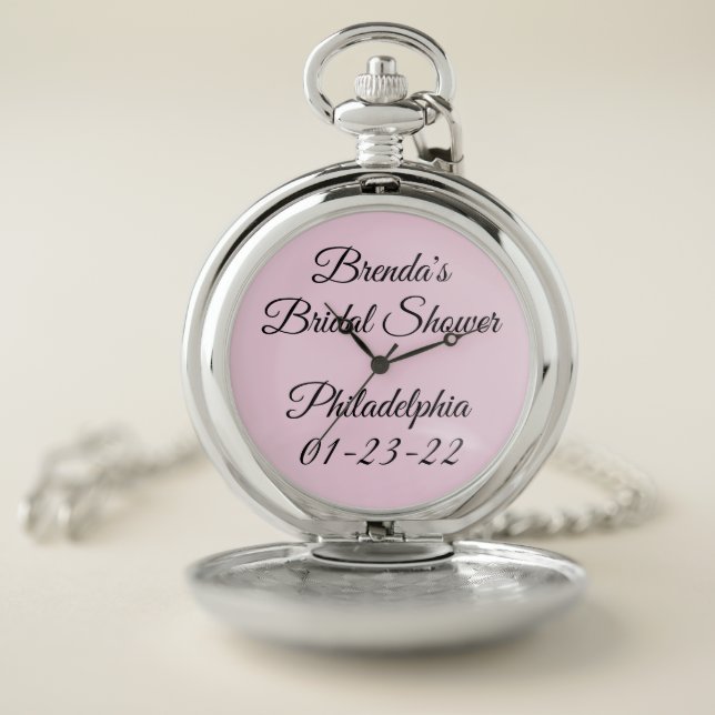 Fancy Font Pink Bridal Shower Pocket Watch (Inside)