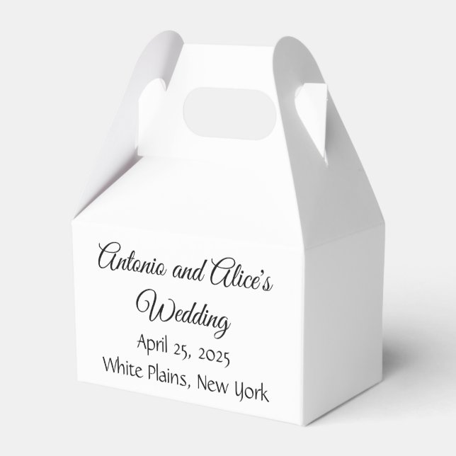 Fancy Font: White Wedding Favor Boxes (Front Side)