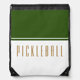 Fancy Forest Green Color Block PICKLE BALL Text Drawstring Bag