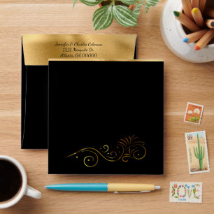Fancy Formal Black & Gold Invitation Envelope