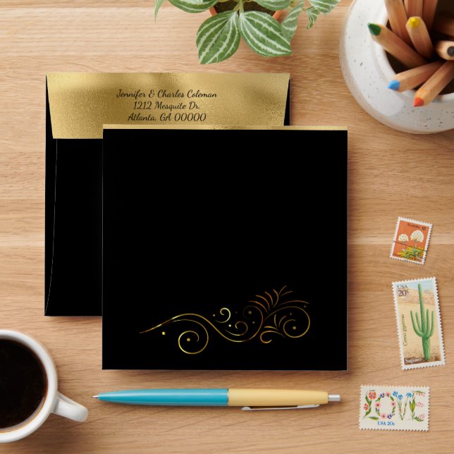 Fancy Formal Black & Gold Invitation Envelope (Desk)