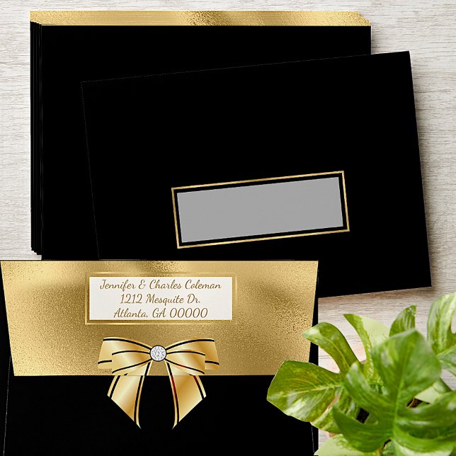 Fancy Formal Black & Gold with Bow Invitation  Envelope (Creator Uploaded)