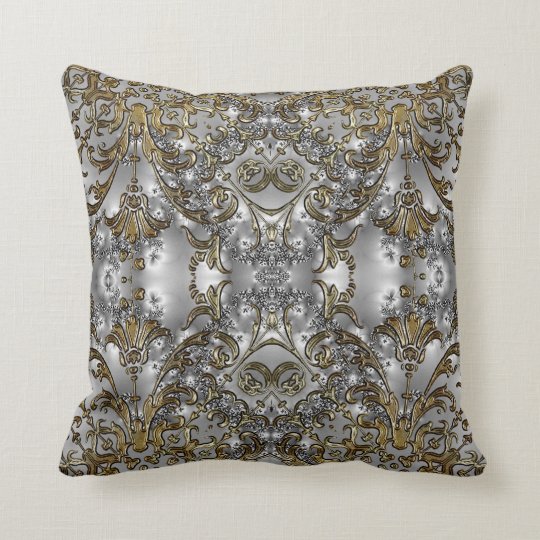 Fancy - Formal Carved Gold + Silver Throw Pillow | Zazzle.com