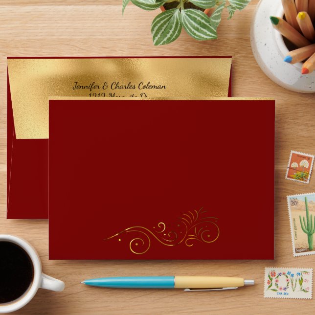Fancy Formal Red & Gold Invitation Envelope (Desk)