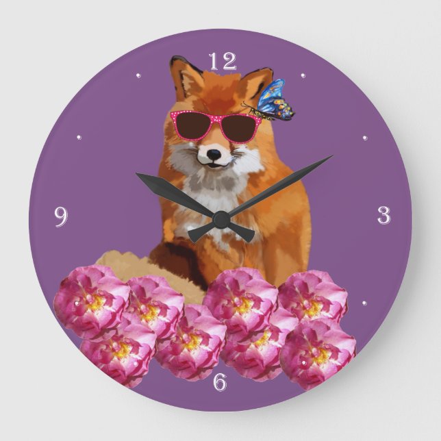 Fancy Fox, Purple Wall Clock (Front)