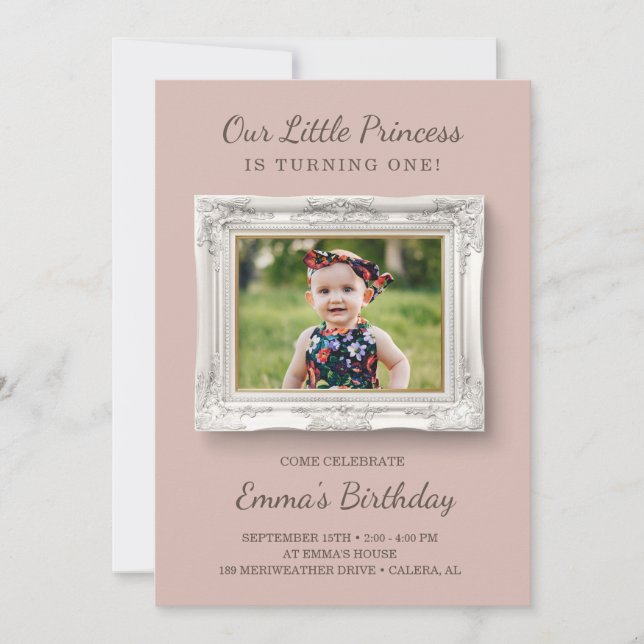 Fancy Frame First Birthday Invitation (Front)