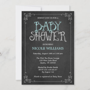Fancy Frame Mint Vintage Chalkboard Baby Shower Invitation