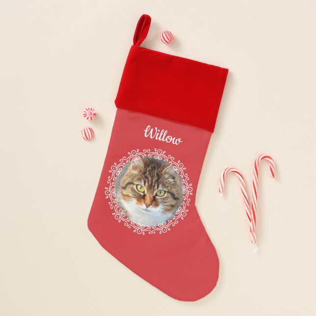 Fancy Frame Personalized Photo Christmas Stocking (Front)