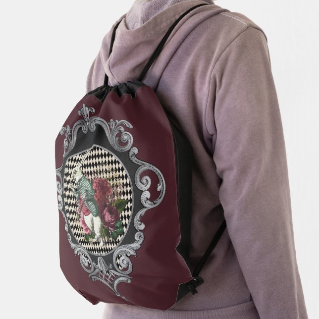 Fancy Frame White Rabbit Collage Drawstring Bag (Insitu)