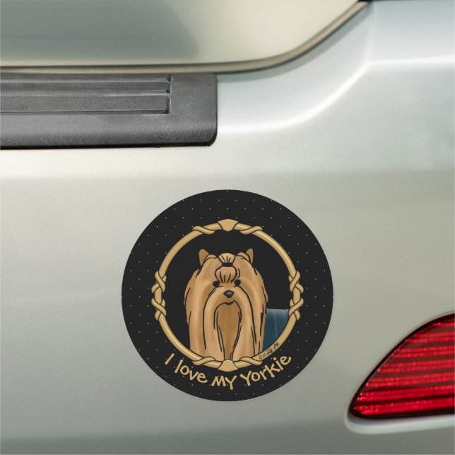 Fancy Frame Yorkshire Terrier (Yorkie) Portrait Car Magnet (In Situ)