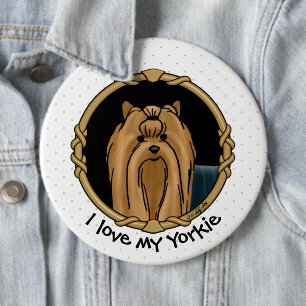 Fancy Frame Yorkshire Terrier Yorkie Portrait Cute Button