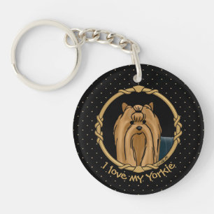Fancy Frame Yorkshire Terrier Yorkie Portrait Cute Keychain
