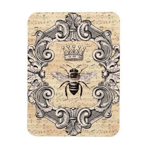 Fancy Framed Queen Bee on Sheet Music   Magnet