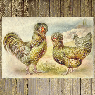 Fancy French Farm Houdan Chickens Faux Watercolor