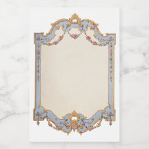 Fancy French Vintage Frame Blue Gold Scroll Rose  