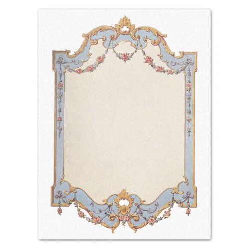 Fancy French Vintage Frame Blue Gold Scroll Rose Tissue Paper
