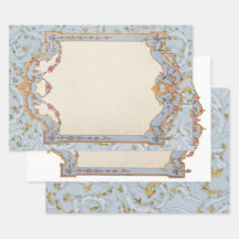 Fancy French Vintage Frame Blue Gold Scroll Rose