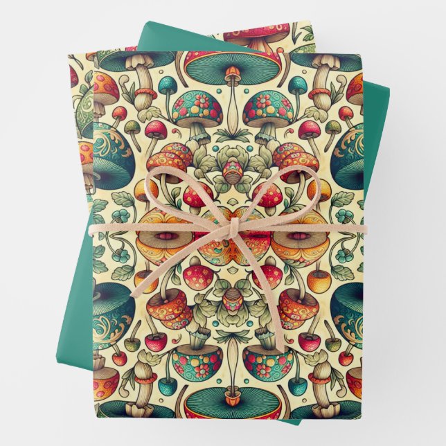 Fancy Fungi Wrapping Paper Sheets (In situ)