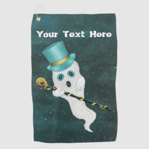 Fancy Ghost Blue Top Hat Black Cane Gold Skull Sky Golf Towel