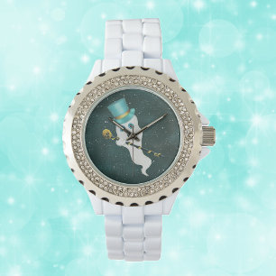 Fancy Ghost in Night Sky blue Top Hat skull Cane Watch