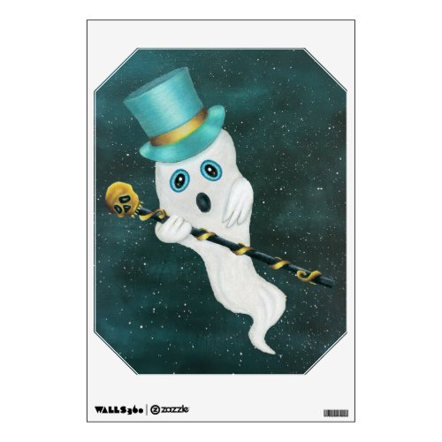 Fancy Ghost Top Hat Skull Cane in Starry Night Sky Wall Decal