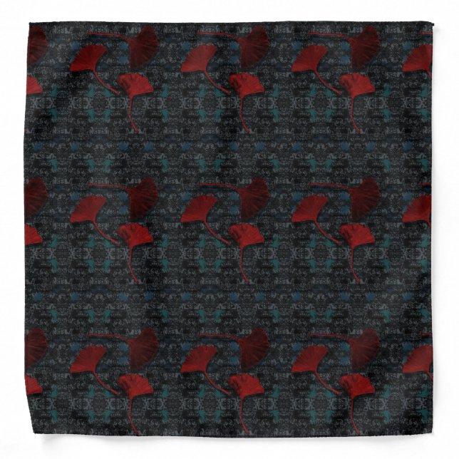 Fancy Ginkgo Grunge Bandanna Black (Front)