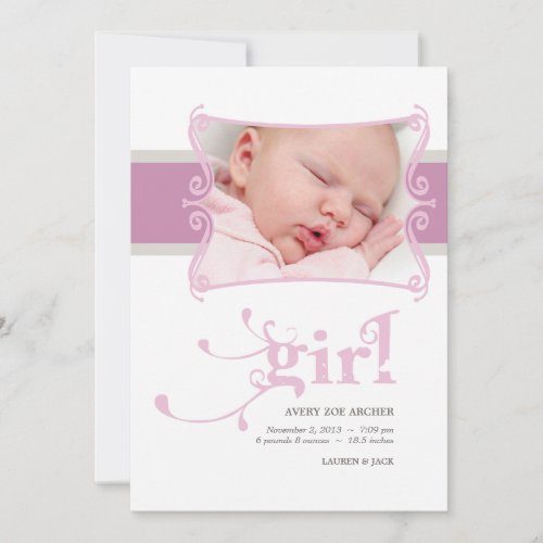 Fancy Girl Custom Photo Birth Announcement