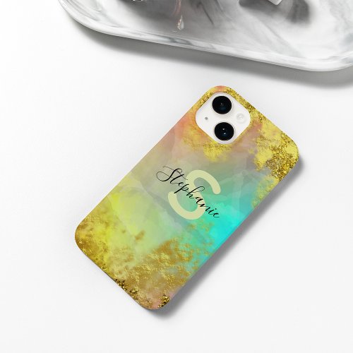 Fancy Glam Abstract Gold Metallic Foil Glitter Case_Mate iPhone 14 Case