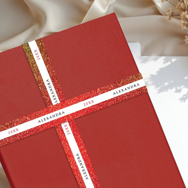 Fancy Glitter Shimmer Red Ombre Sparkle Black Typo Satin Ribbon (Creator Uploaded)