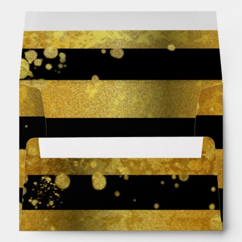 Fancy Glittery Faux Gold And Black Stripes Custom Envelope