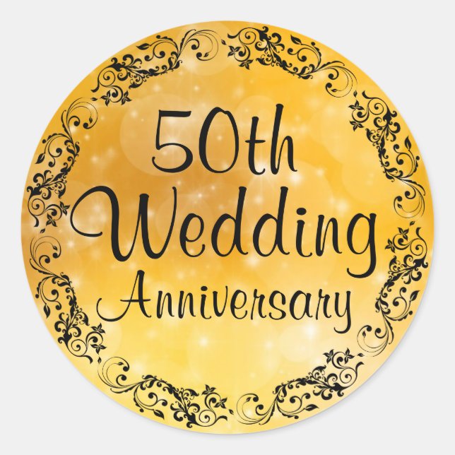 Fancy Gold 50th Wedding Anniversary Sticker Seal (Front)