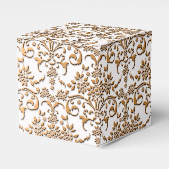 Fancy Gold and White Floral Damask Favor Boxes (Front Side)