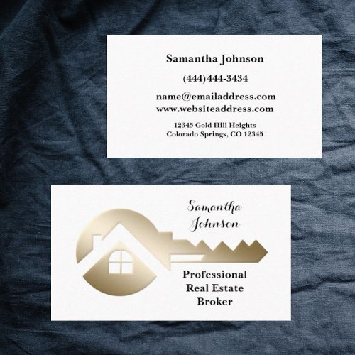 Fancy Gold and White Key Real Estate Business Card