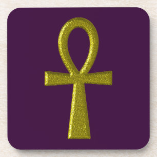 Fancy Gold Ankh Cork Coaster