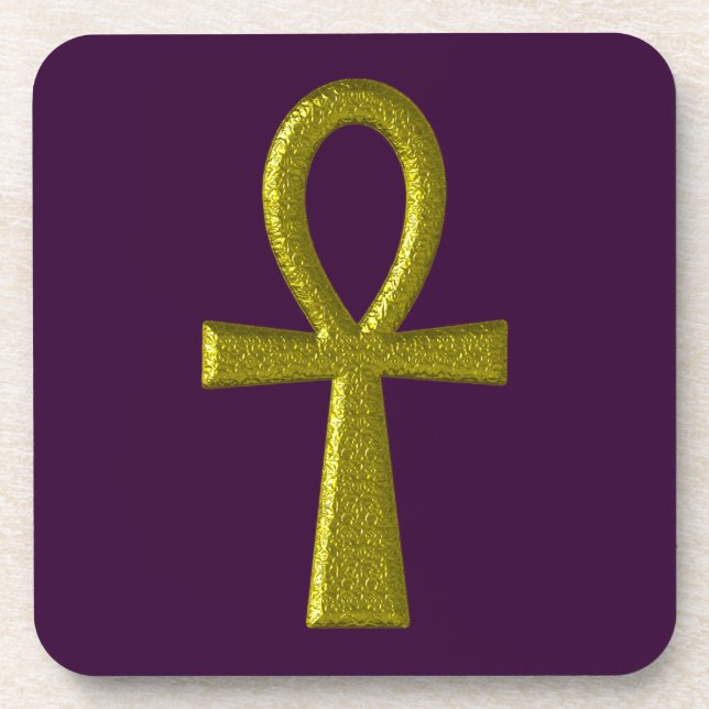 Fancy Gold Ankh Cork Coaster (Front)