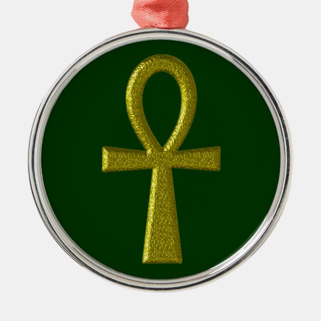 Fancy Gold Ankh Premium Round Ornament (Front)