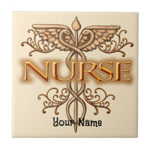 Fancy gold caduceus nurse  ceramic tile