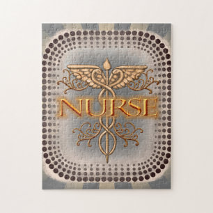 Fancy gold caduceus nurse jigsaw puzzle