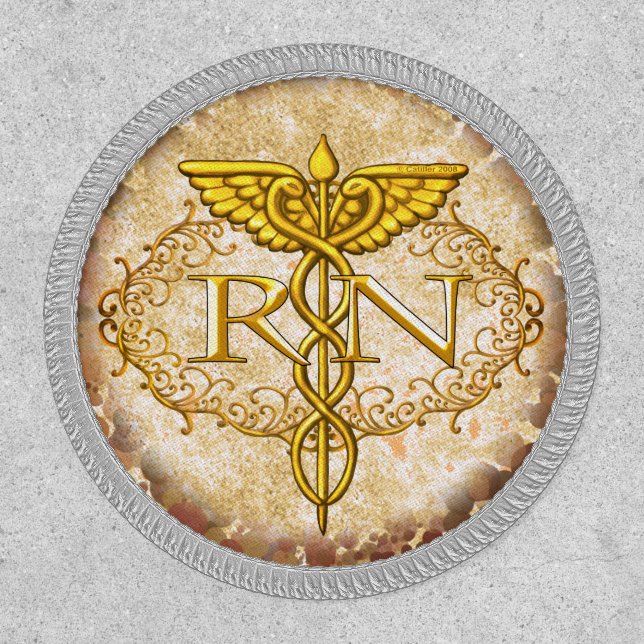 Fancy gold caduceus nurse  patch (Front)