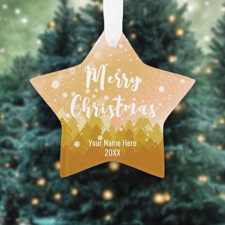 Fancy Gold Christmas Peaceful Snow Forest Ornament