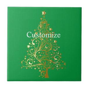 Fancy Gold Christmas Tree Thunder_Cove Ceramic Tile