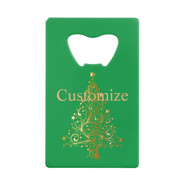 Fancy Gold Christmas Tree Thunder_Cove  Credit Card Bottle Opener (Front)