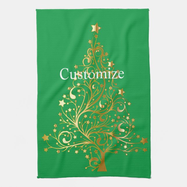 Fancy Gold Christmas Tree Thunder_Cove  Kitchen Towel (Vertical)