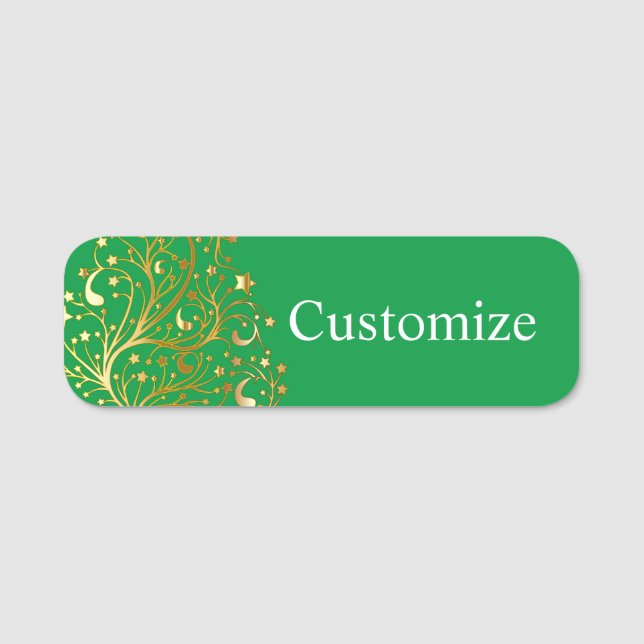 Fancy Gold Christmas Tree Thunder_Cove  Name Tag (Front)