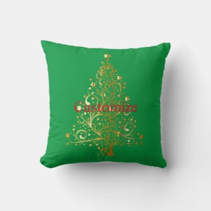 Fancy Gold Christmas Tree Thunder_Cove  Throw Pillow