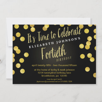 Fancy Gold Confetti 40th Birthday Party Invite